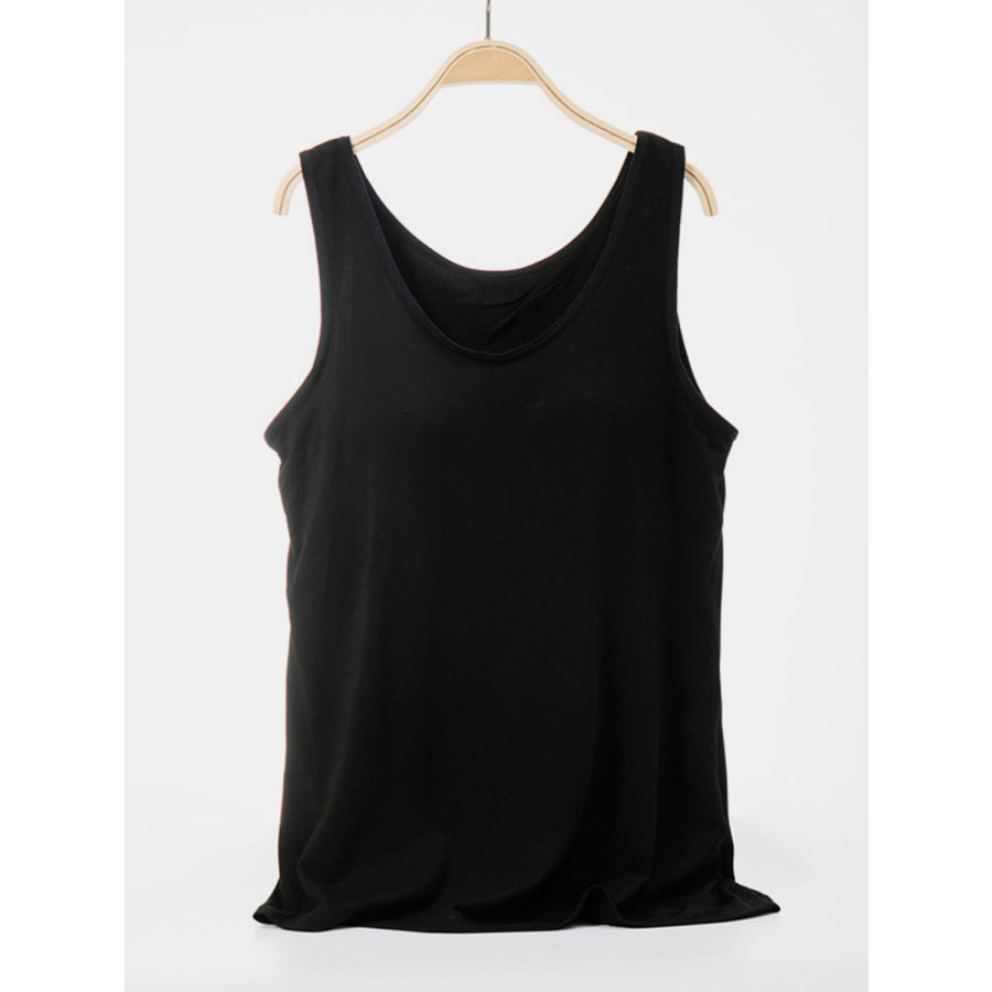 Scoop Neck Wide Strap Tank Black / S Apparel and Accessories