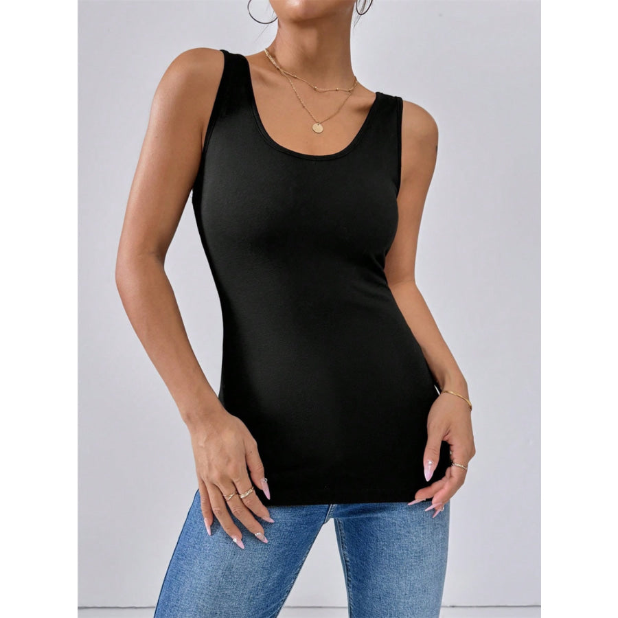 Scoop Neck Wide Strap Tank Black / S Apparel and Accessories