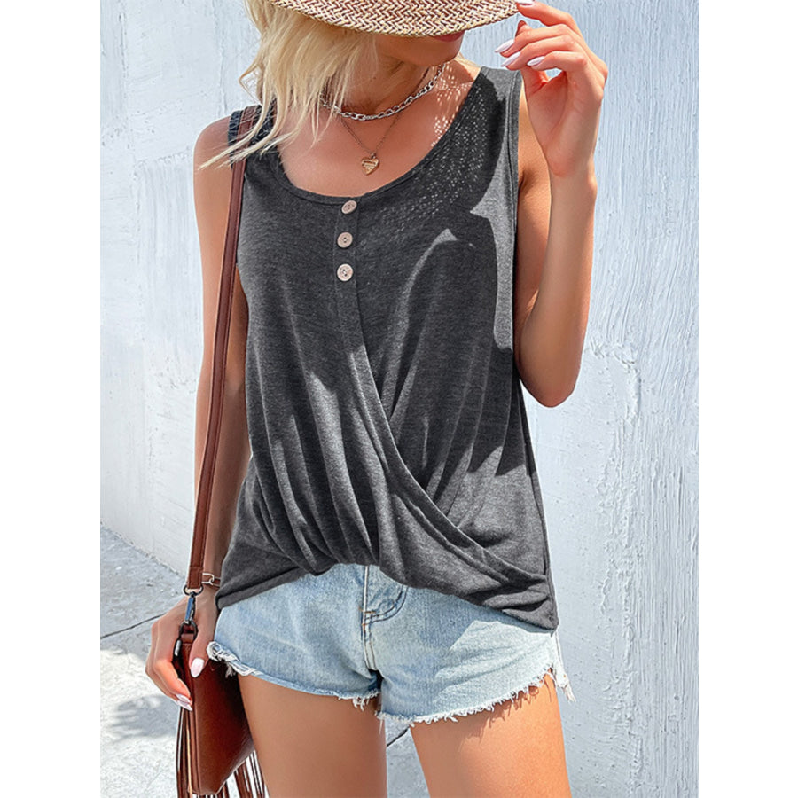 Scoop Neck Wide Strap Tank Charcoal / S Apparel and Accessories