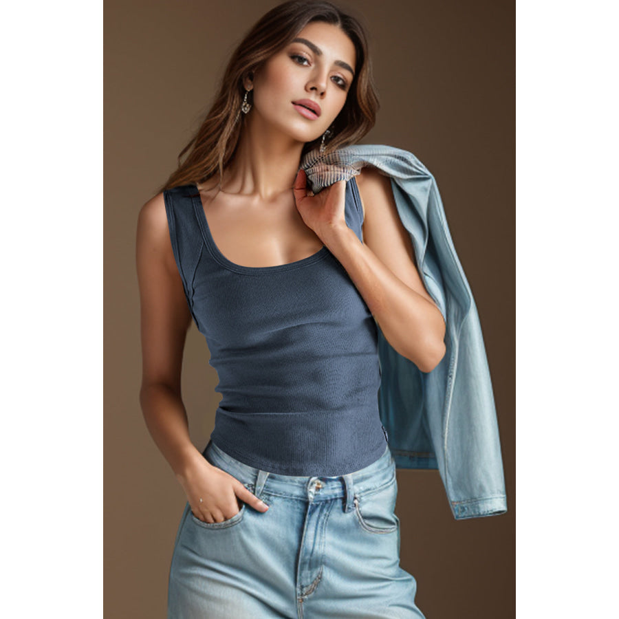 Scoop Neck Wide Strap Tank French Blue / S Apparel and Accessories