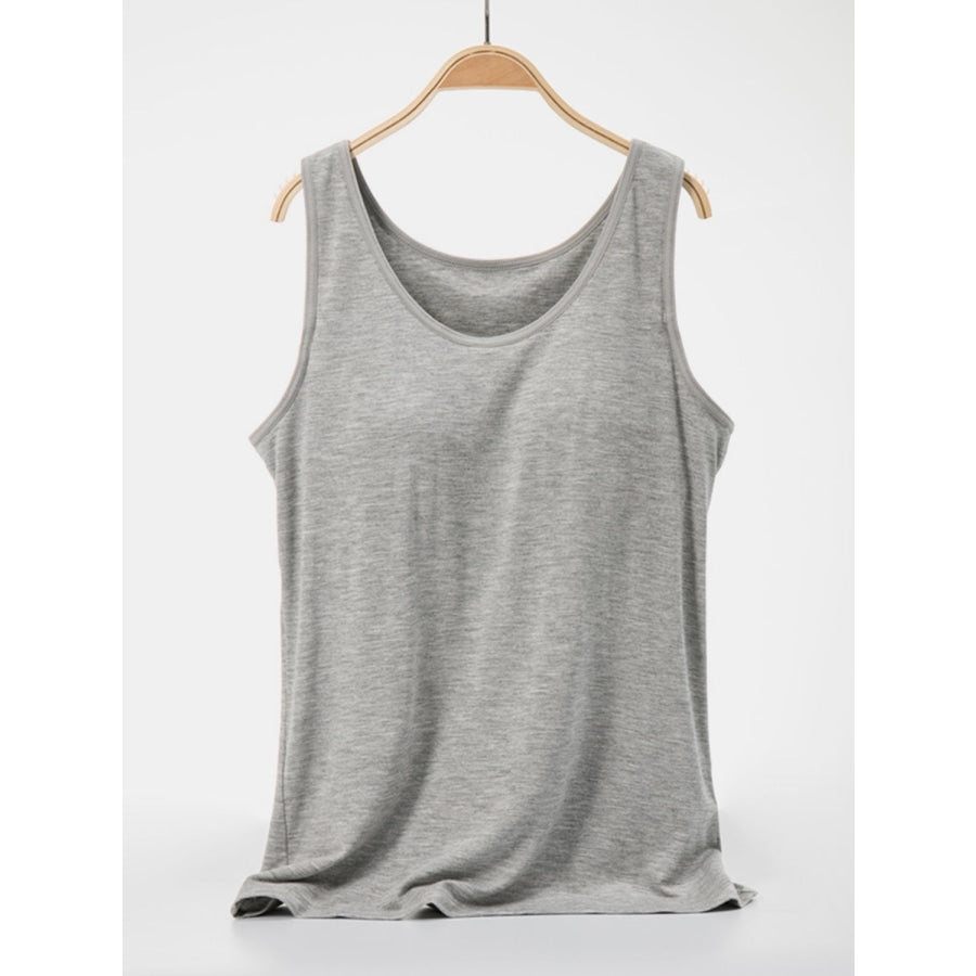 Scoop Neck Wide Strap Tank Gray / S Apparel and Accessories