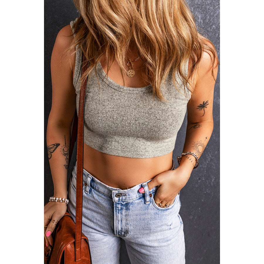 Scoop Neck Wide Strap Tank Heather Gray / S Apparel and Accessories