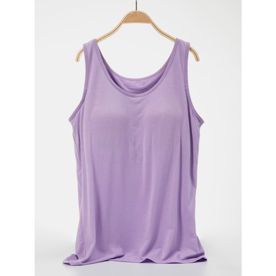 Scoop Neck Wide Strap Tank Lavender / S Apparel and Accessories