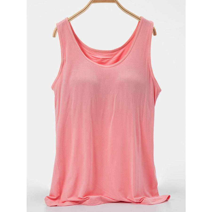 Scoop Neck Wide Strap Tank Pink / S Apparel and Accessories