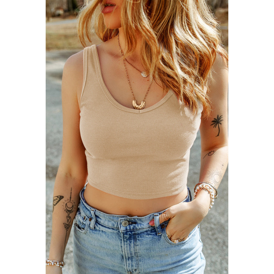 Scoop Neck Wide Strap Tank Tan / S Apparel and Accessories