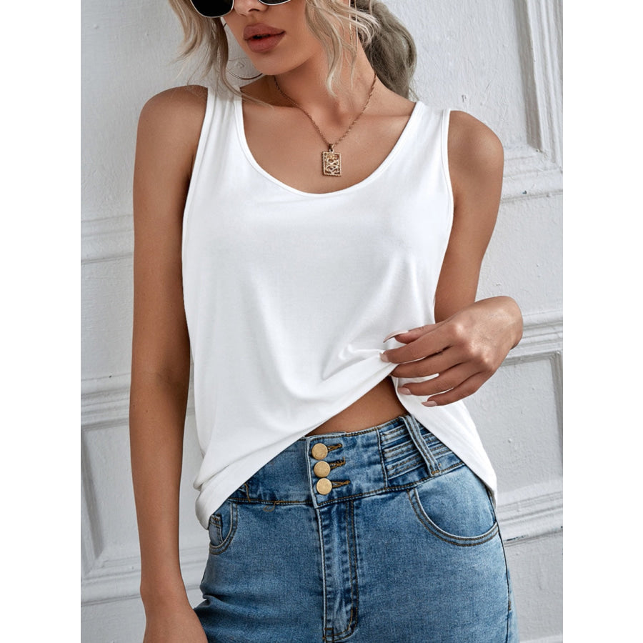 Scoop Neck Wide Strap Tank White / S Apparel and Accessories