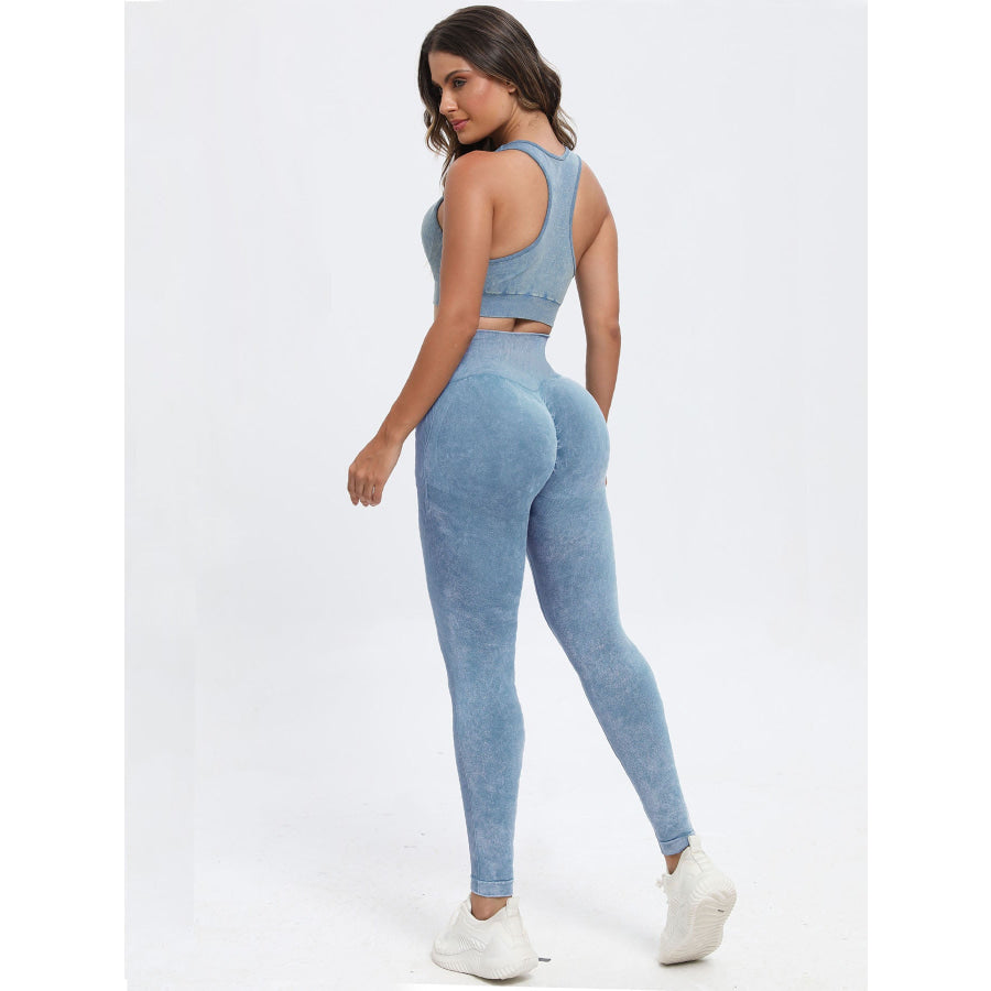 Scoop Neck Wide Strap Top and Pants Active Set Light Blue / S Apparel and Accessories