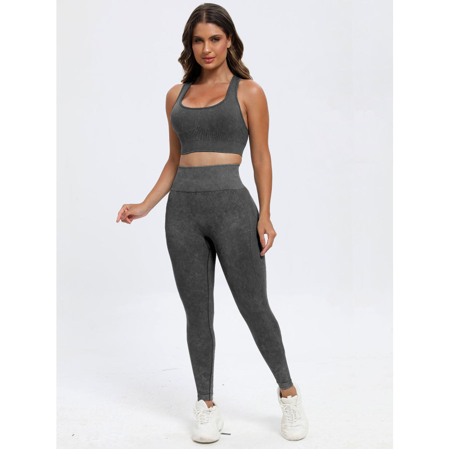 Scoop Neck Wide Strap Top and Pants Active Set Dark Gray / S Apparel and Accessories