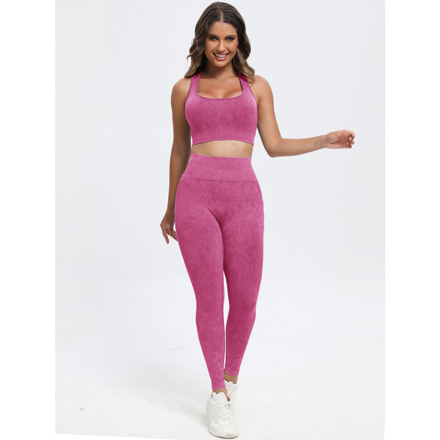 Scoop Neck Wide Strap Top and Pants Active Set Deep Rose / S Apparel and Accessories