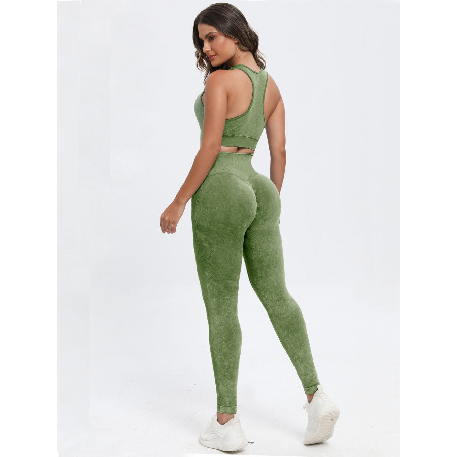 Scoop Neck Wide Strap Top and Pants Active Set Matcha Green / S Apparel and Accessories
