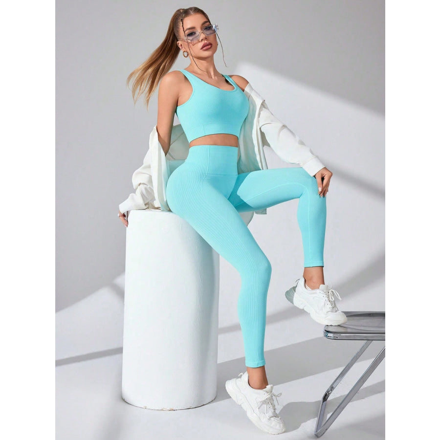 Scoop Neck Wide Strap Top and Pants Active Set Tiffany Blue / S Apparel and Accessories