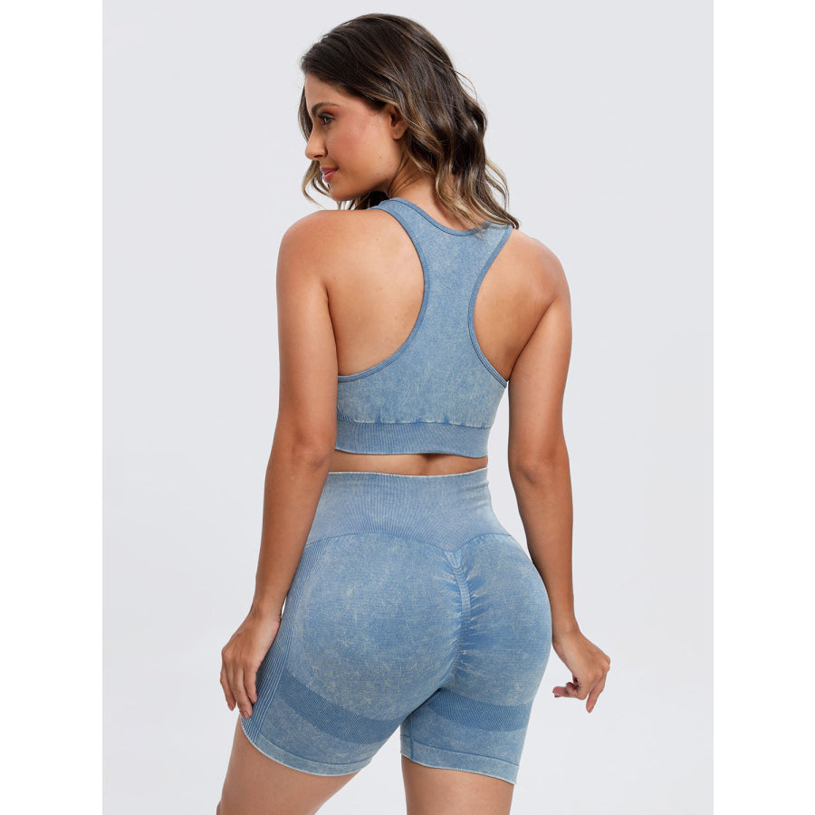 Scoop Neck Wide Strap Top and Shorts Active Set Light Blue / S Apparel and Accessories