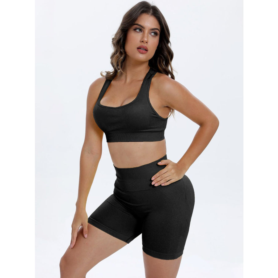 Scoop Neck Wide Strap Top and Shorts Active Set Black / S Apparel and Accessories