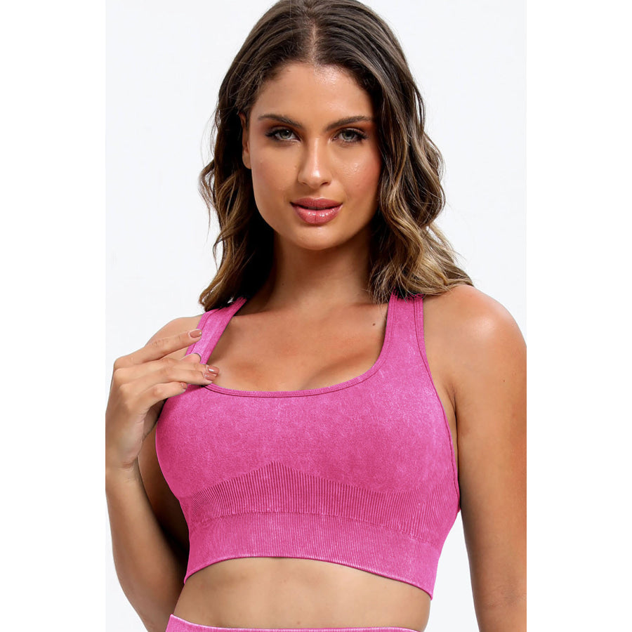 Scoop Neck Wide Strap Top and Shorts Active Set Deep Rose / S Apparel and Accessories