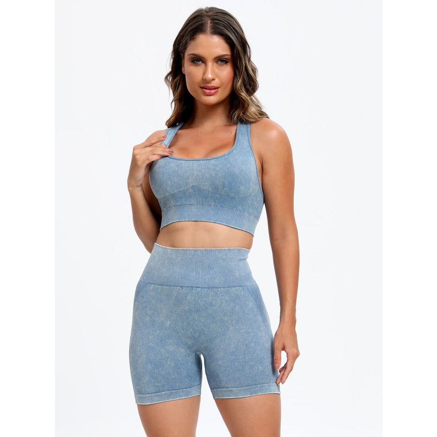 Scoop Neck Wide Strap Top and Shorts Active Set Light Blue / S Apparel and Accessories