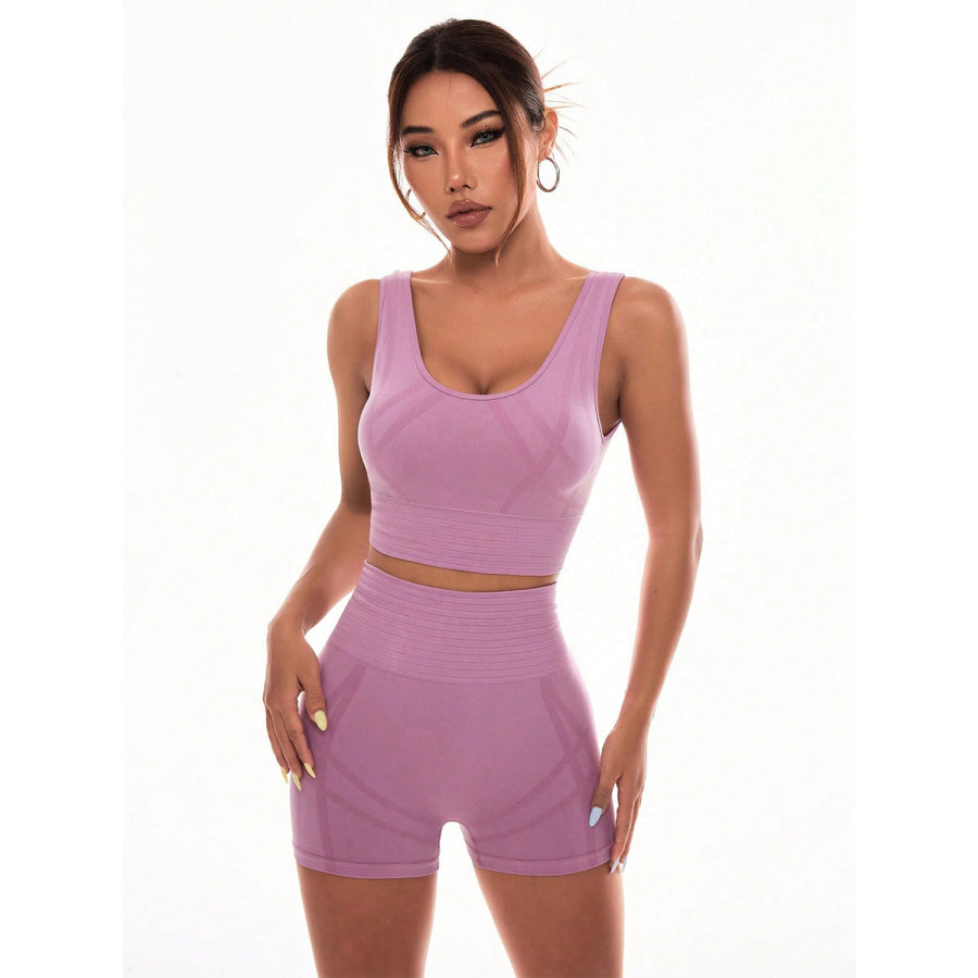 Scoop Neck Wide Strap Top and Shorts Active Set Moonlit Mauve / S Apparel and Accessories