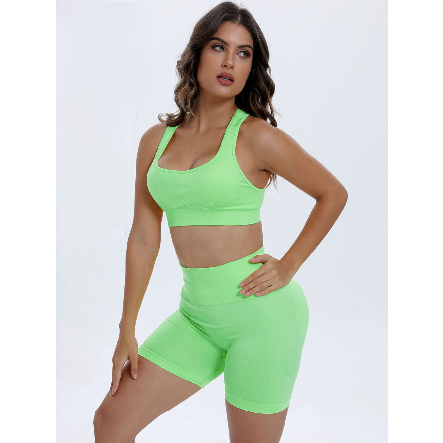 Scoop Neck Wide Strap Top and Shorts Active Set Neon Green / S Apparel and Accessories