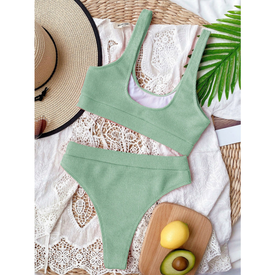 Scoop Neck Wide Strap Two-Piece Swim Set Gum Leaf / S Apparel and Accessories
