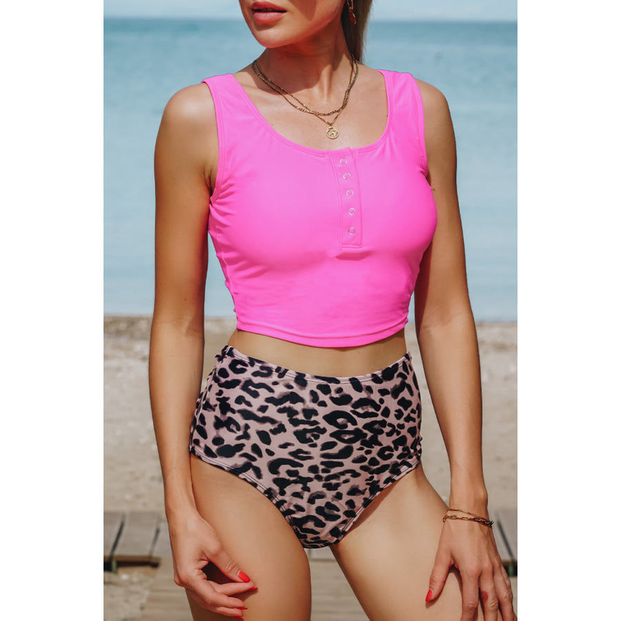 Scoop Neck Wide Strap Two-Piece Swim Set Fuchsia Pink / S Apparel and Accessories