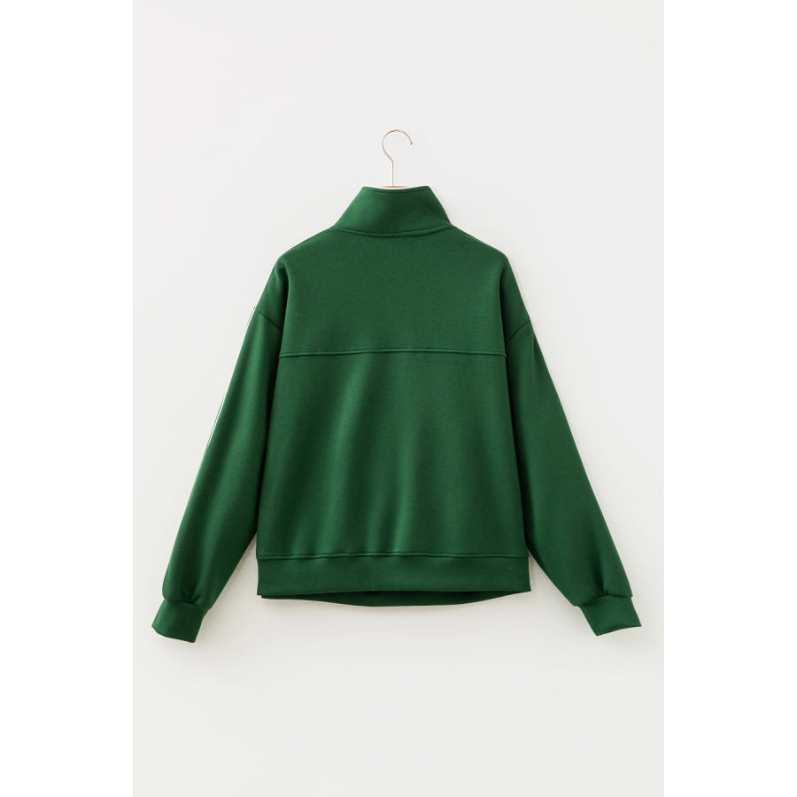 Sea Green High Neck Zip-Up Loose Fit Long Sleeve Sweatshirt Tops/Sweatshirts & Hoodies