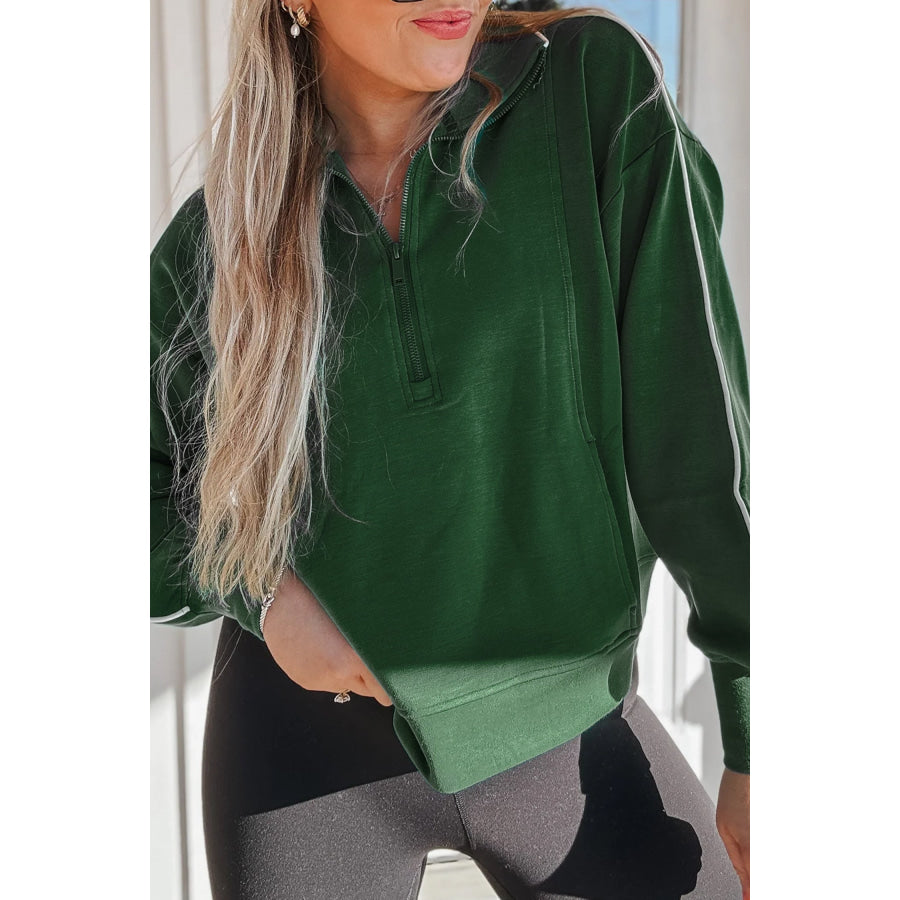Sea Green High Neck Zip-Up Loose Fit Long Sleeve Sweatshirt Tops/Sweatshirts & Hoodies