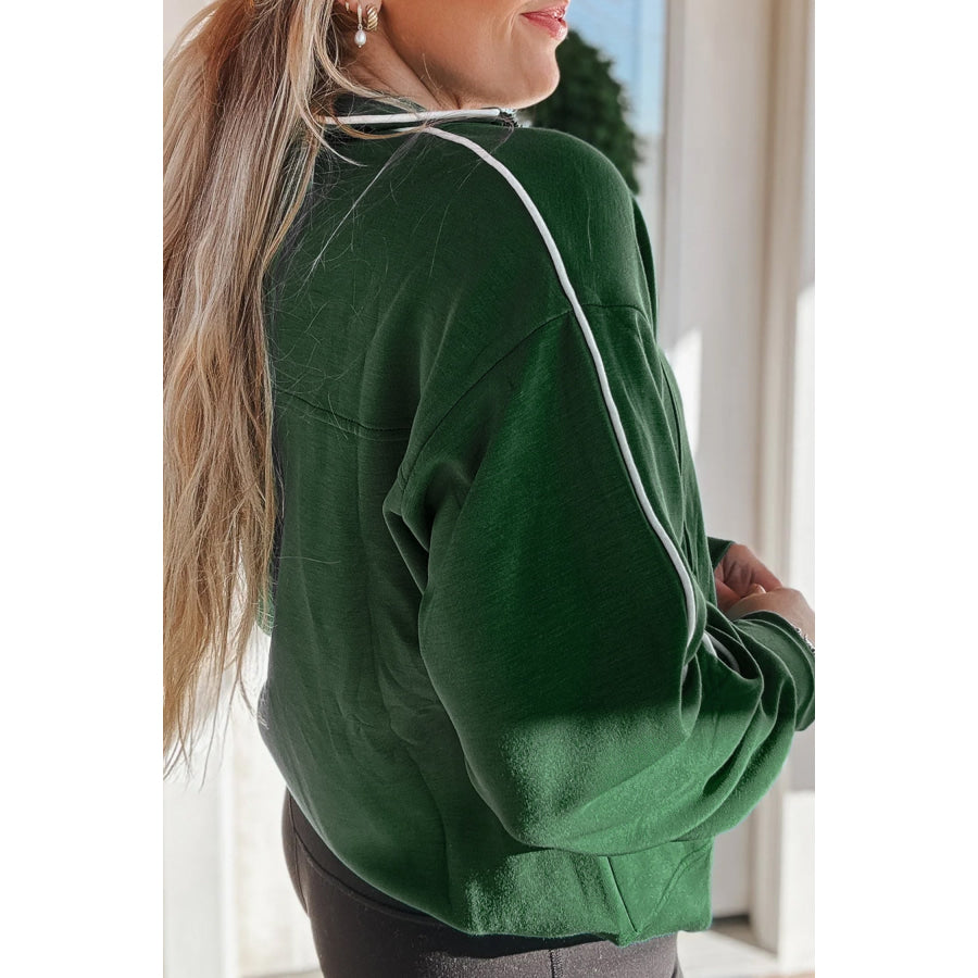 Sea Green High Neck Zip-Up Loose Fit Long Sleeve Sweatshirt Tops/Sweatshirts & Hoodies