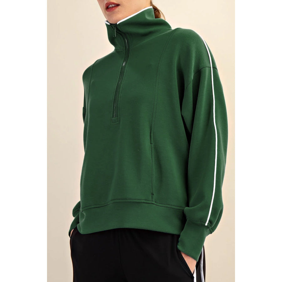 Sea Green High Neck Zip-Up Loose Fit Long Sleeve Sweatshirt Tops/Sweatshirts & Hoodies