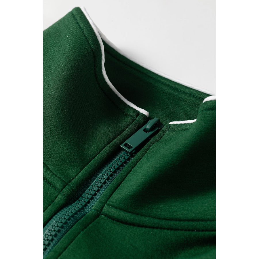 Sea Green High Neck Zip-Up Loose Fit Long Sleeve Sweatshirt Tops/Sweatshirts & Hoodies
