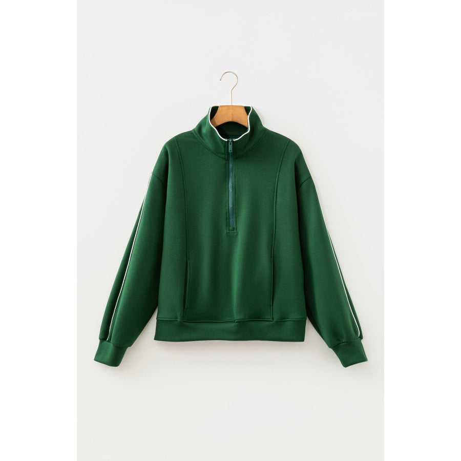 Sea Green High Neck Zip-Up Loose Fit Long Sleeve Sweatshirt Tops/Sweatshirts & Hoodies