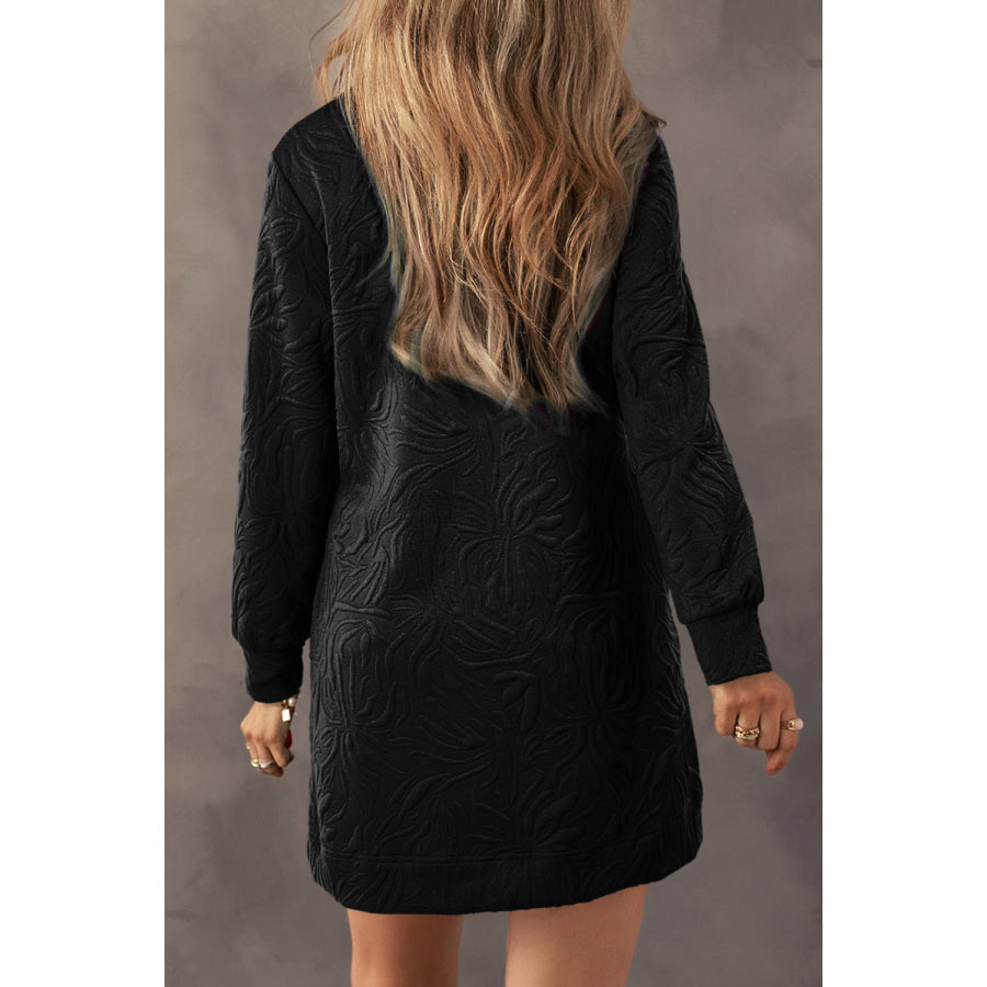 Sea Green Jacquard Textured Quarter Zipper Shift Mini Dress Dresses/Mini Dresses