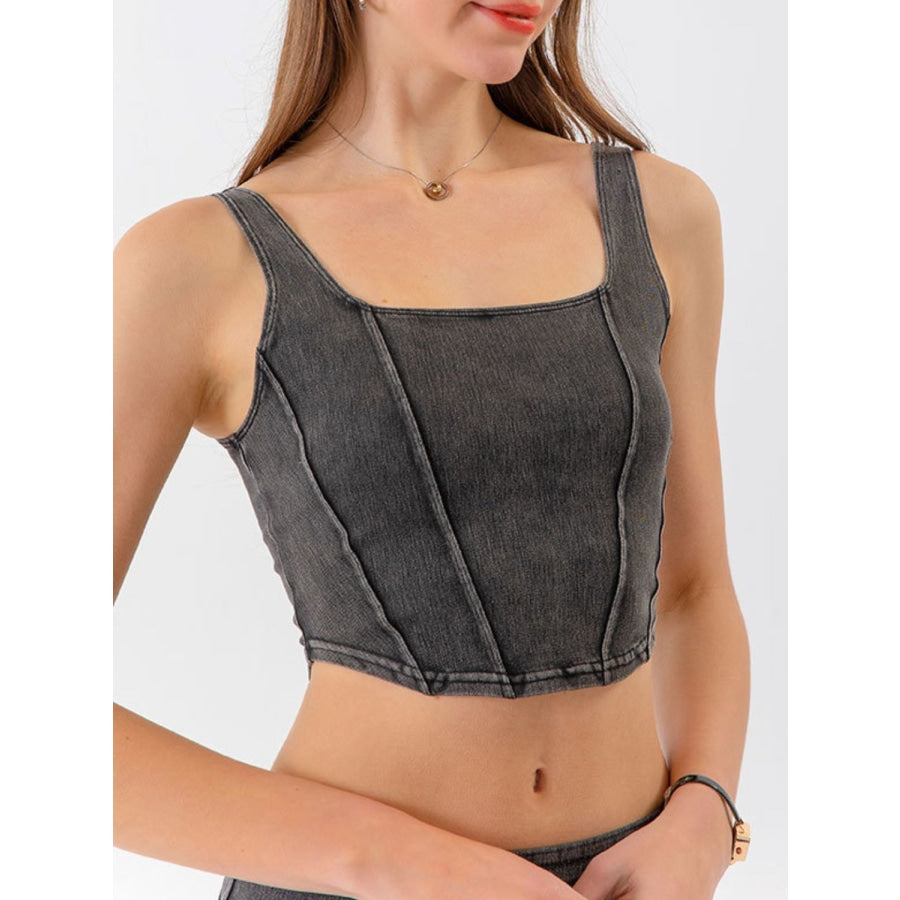 Seam Detail Cropped Denim Tank Charcoal / S