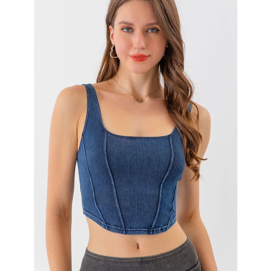 Seam Detail Cropped Denim Tank Dusty Blue / S