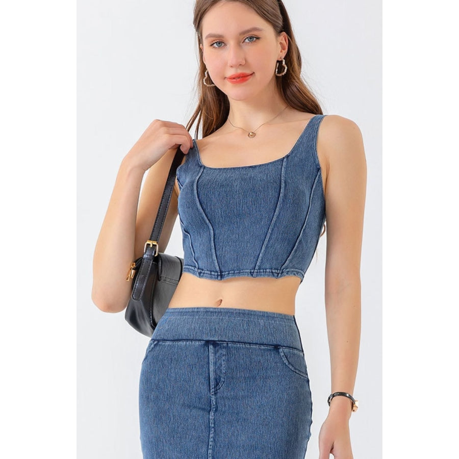 Seam Detail Cropped Denim Tank Medium / S