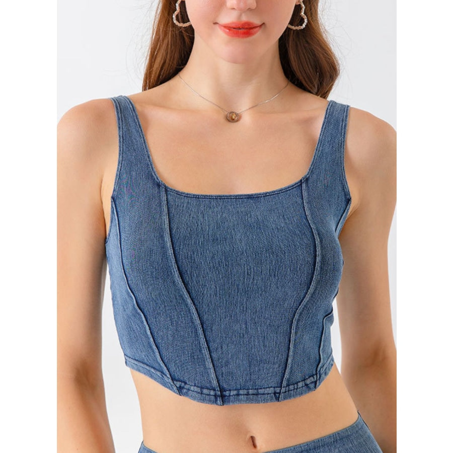 Seam Detail Cropped Denim Tank