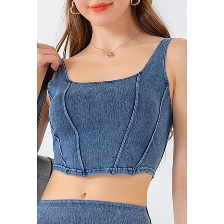 Seam Detail Cropped Denim Tank