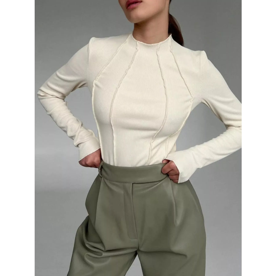 Seam Detail Long Sleeve T-Shirt Apricot / S Apparel and Accessories