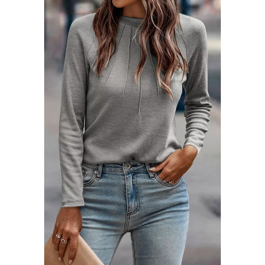 Seam Detail Raglan Long Sleeve Top Gray / S Apparel and Accessories