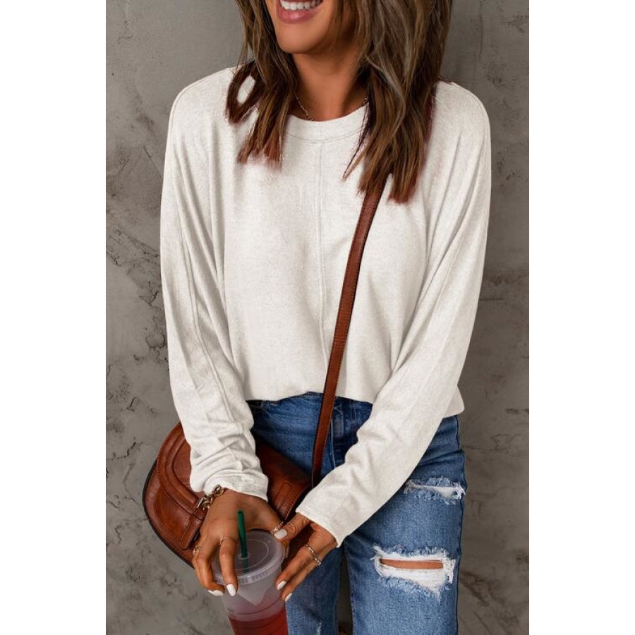 Seam Detail Round Neck Long Sleeve Top Clothing