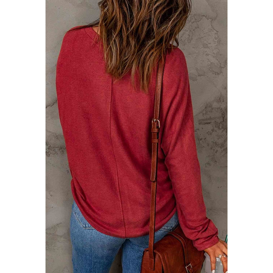 Seam Detail Round Neck Long Sleeve Top Clothing