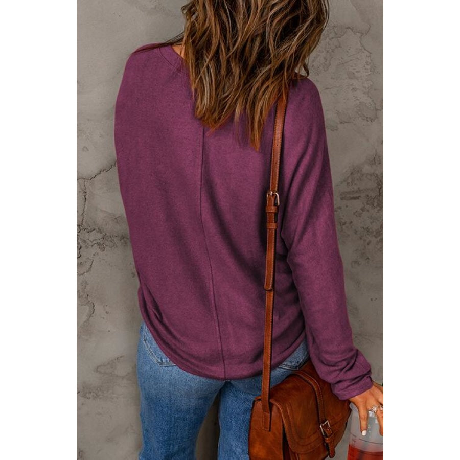 Seam Detail Round Neck Long Sleeve Top Clothing