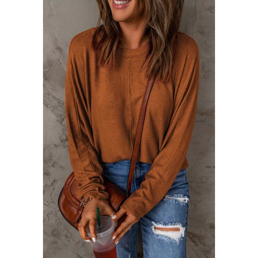 Seam Detail Round Neck Long Sleeve Top Clothing