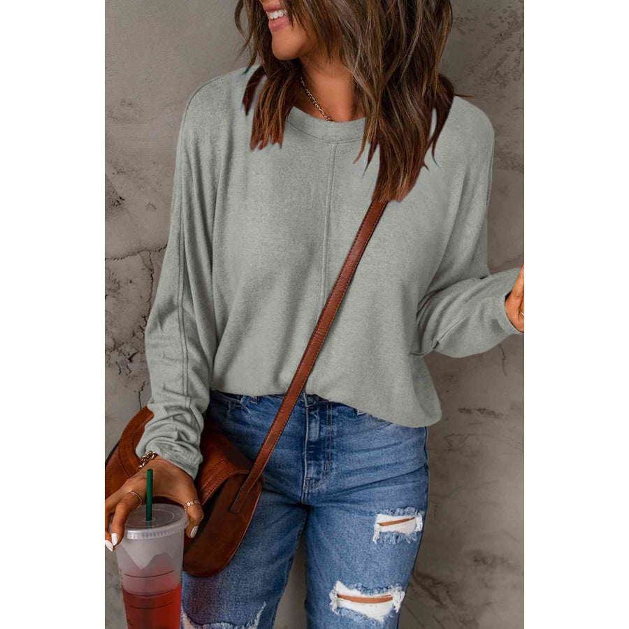 Seam Detail Round Neck Long Sleeve Top Clothing