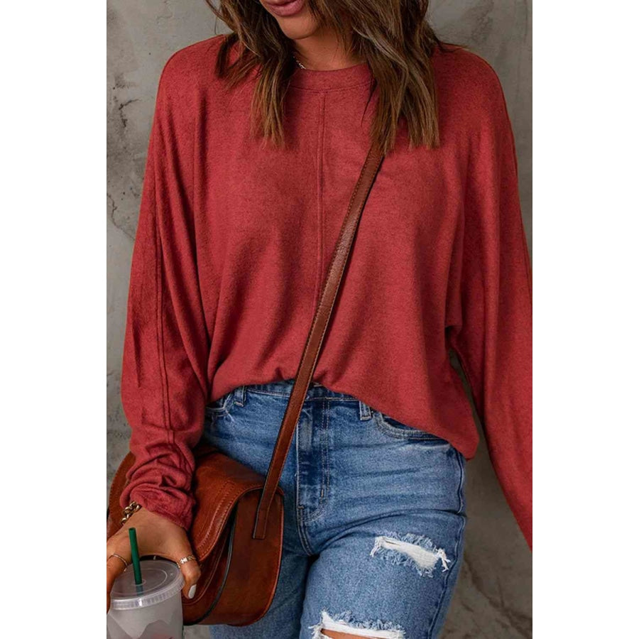 Seam Detail Round Neck Long Sleeve Top Clothing