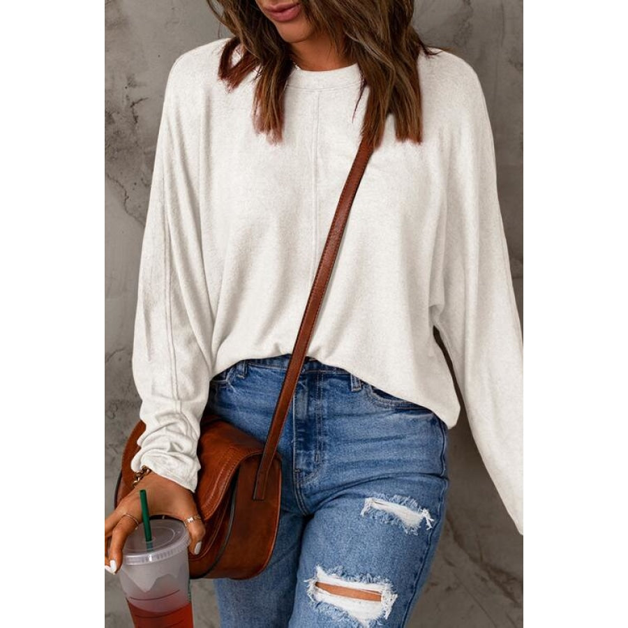 Seam Detail Round Neck Long Sleeve Top Clothing