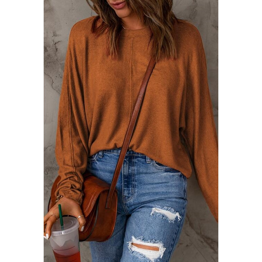 Seam Detail Round Neck Long Sleeve Top Clothing