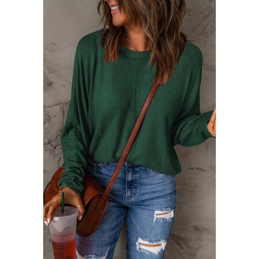 Seam Detail Round Neck Long Sleeve Top Clothing