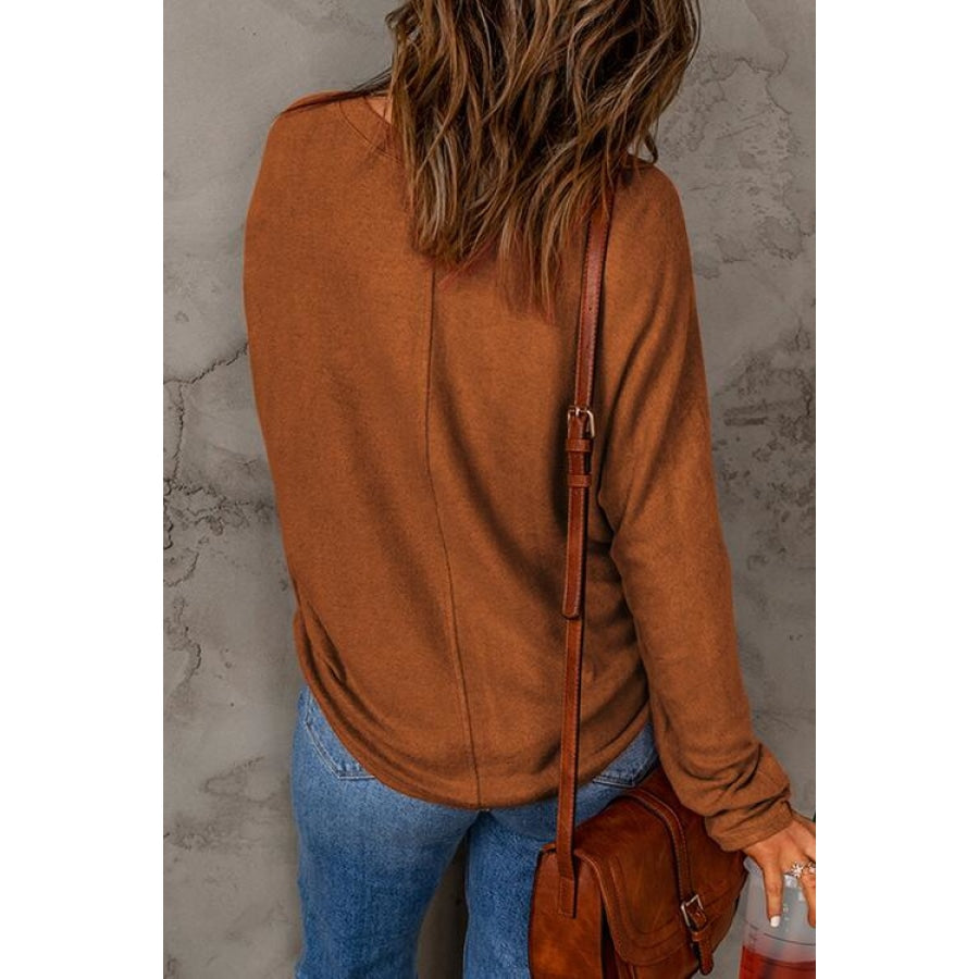 Seam Detail Round Neck Long Sleeve Top Clothing