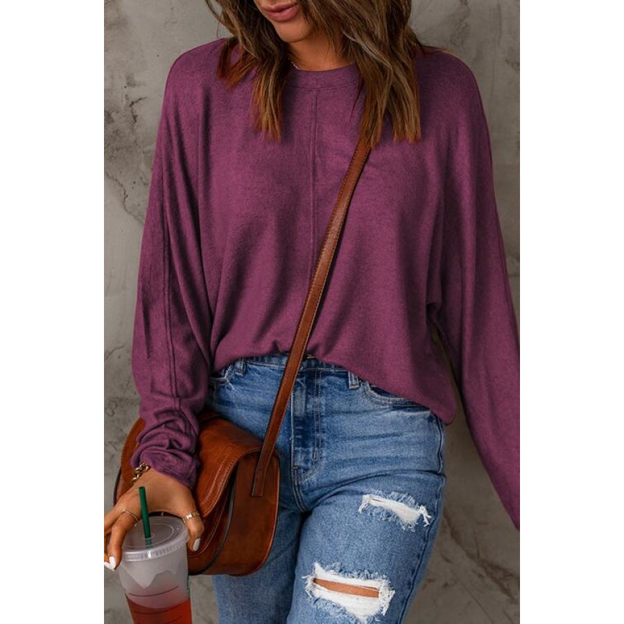 Seam Detail Round Neck Long Sleeve Top Clothing