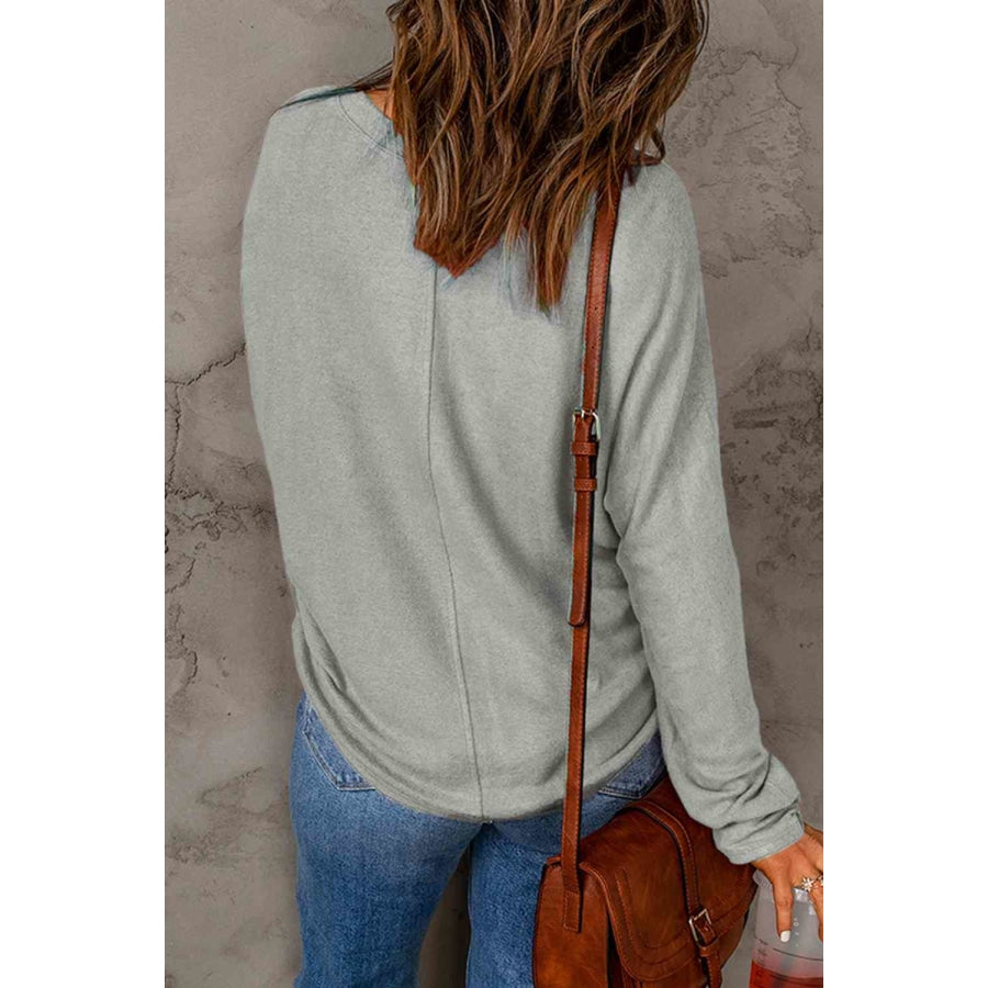 Seam Detail Round Neck Long Sleeve Top Clothing