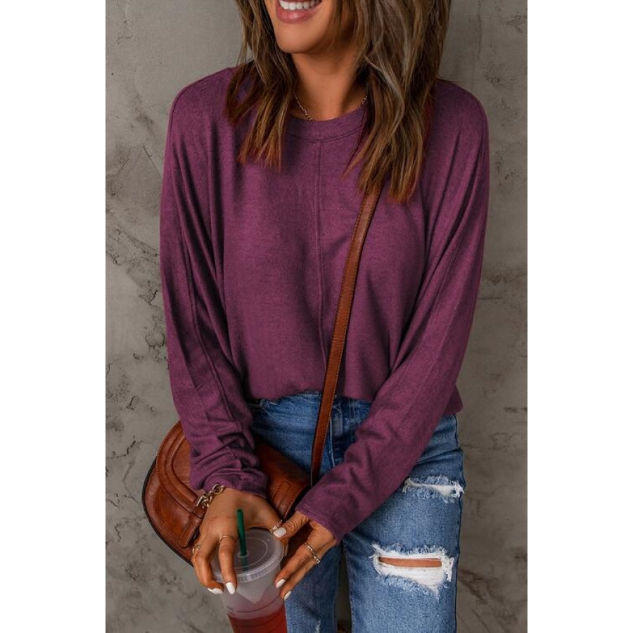 Seam Detail Round Neck Long Sleeve Top Clothing